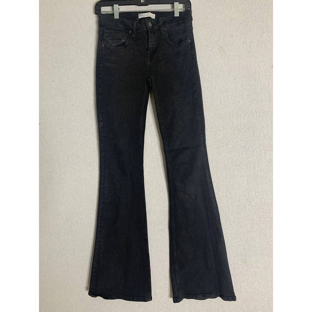 Zara Z1975 Jeans Womens 4 Black Flare Bell Bottom Faded Denim Y2K Boho Grunge